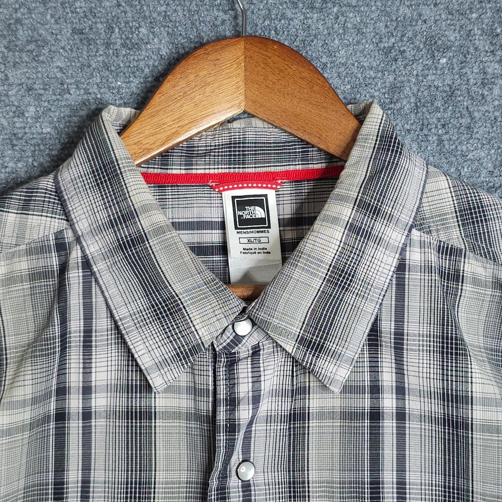 The North Face Shirt Mens XXL Grey Plaid Short Sleeve Pearl Snap Button Hiking - Picture 3 of 8